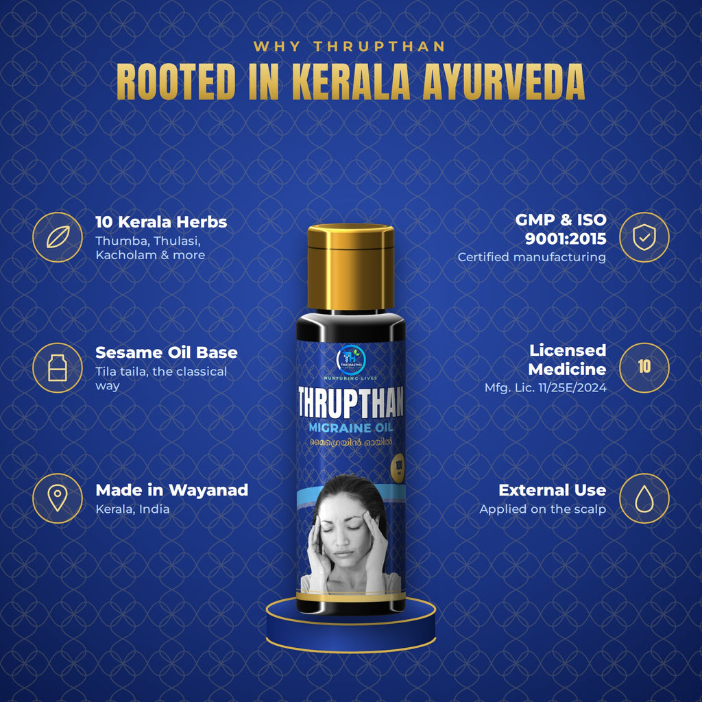 Thrupthan Migraine Oil - Kerala Ayurvedic Head Oil, 100ml